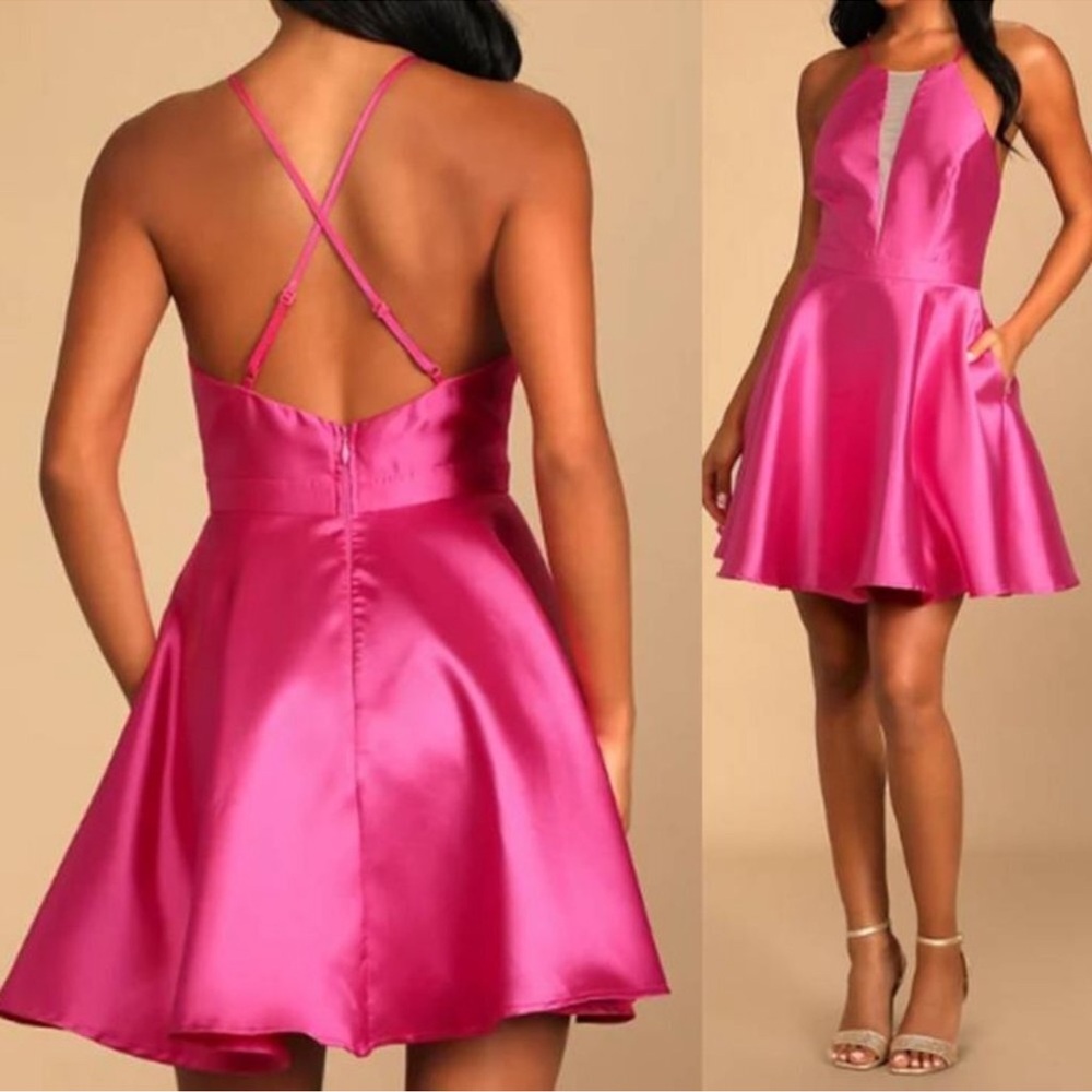 Lulu's Women Skater Dress‎ With Pocket large hot pink